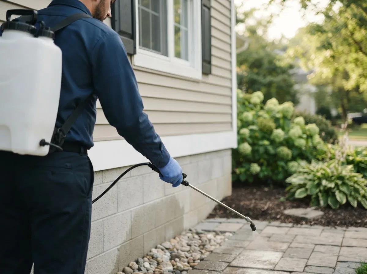 Pest control technician inspecting a home in New Market, IA